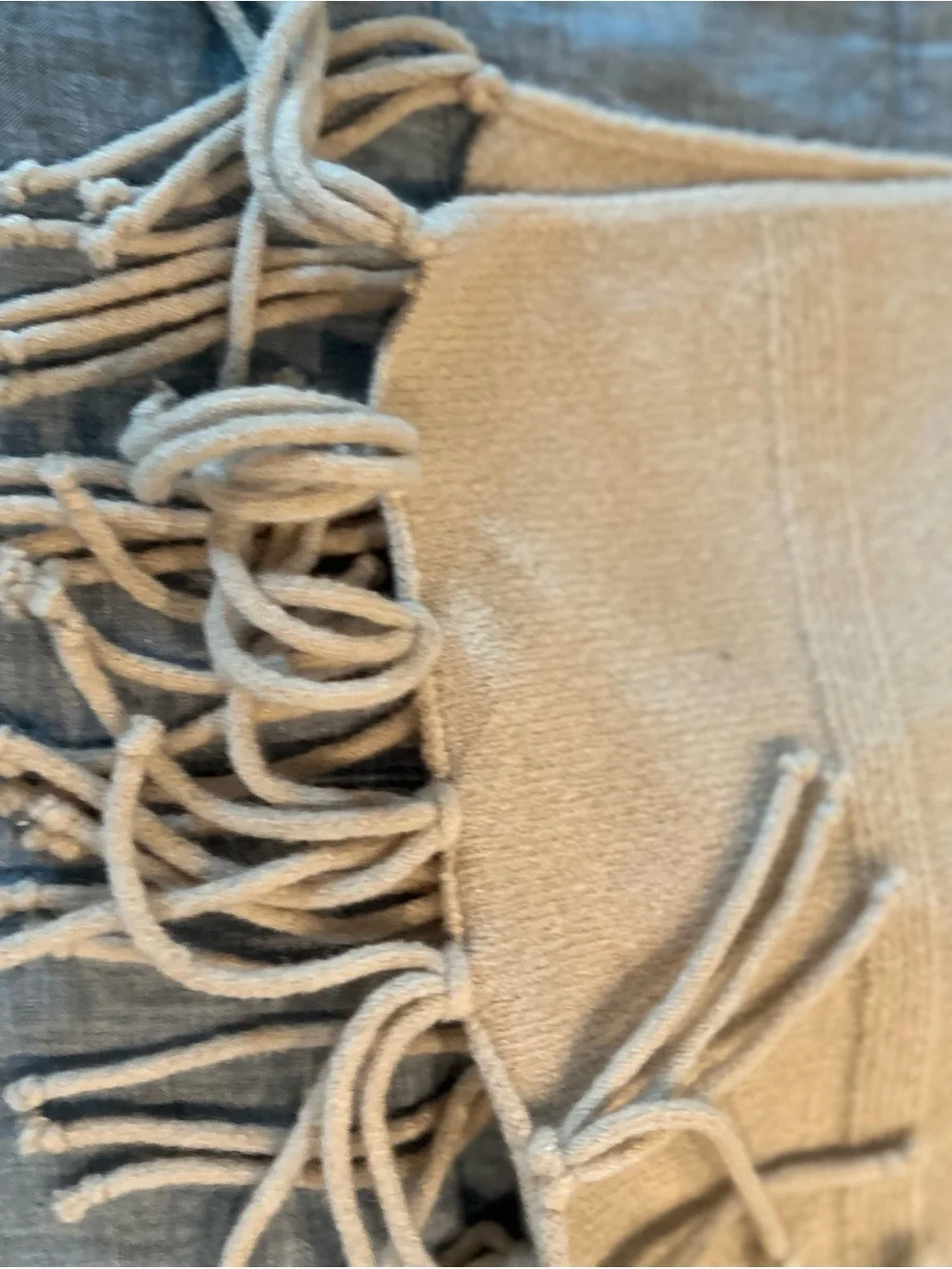 Vince Camuto Beige and Cream Knit Scarf with Fringe